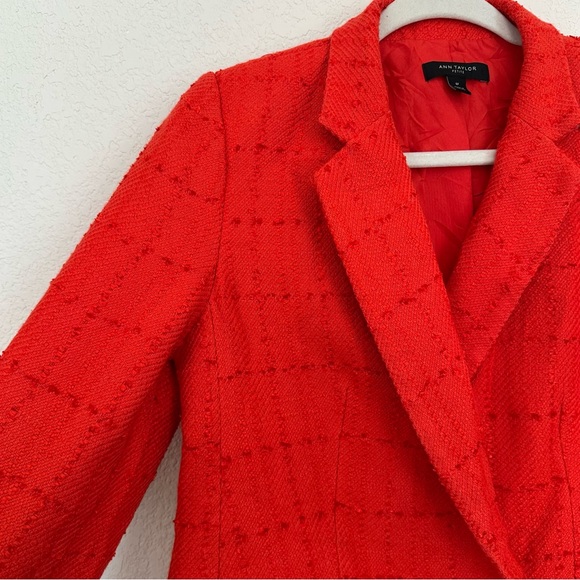 Ann Taylor Petite Tweed Double Breasted Blazer Vermillion Kiss Size 8P - Picture 7 of 12